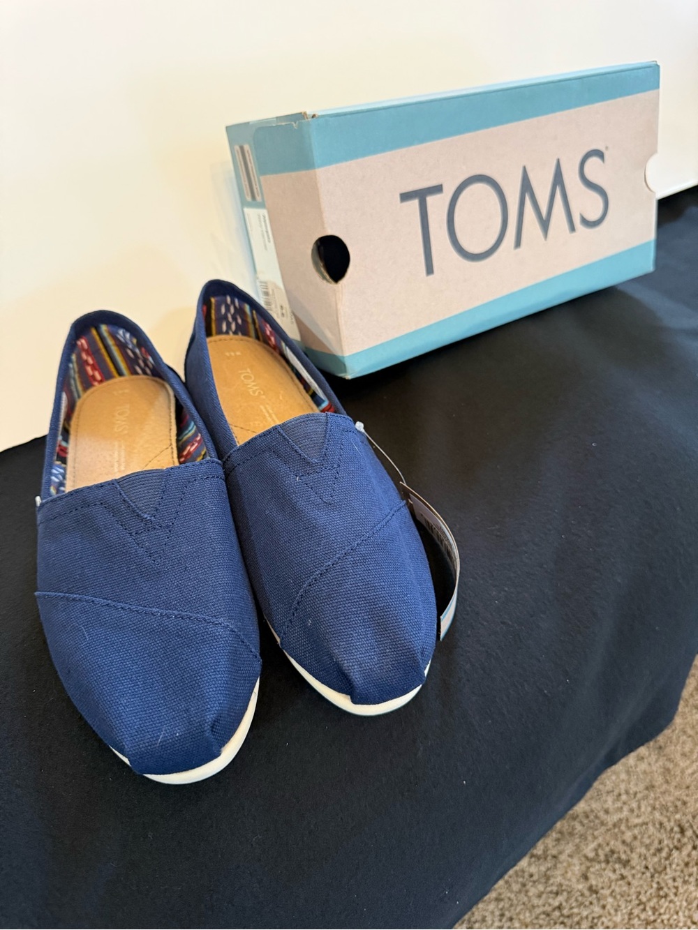 Toms Classic Slip-On Flats in Navy Blue - Picture 2 of 6